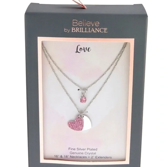 NEW Double Layer Crystal Drop/Heart Necklace - Picture 2 of 2